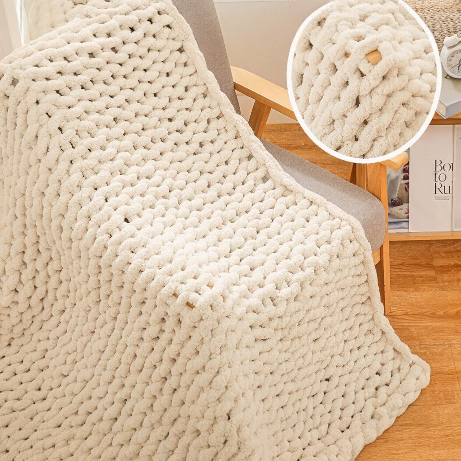 NEW West Elm Boho Chunky White Cable Knit Throw Blanket Bedding - 60" x 40"