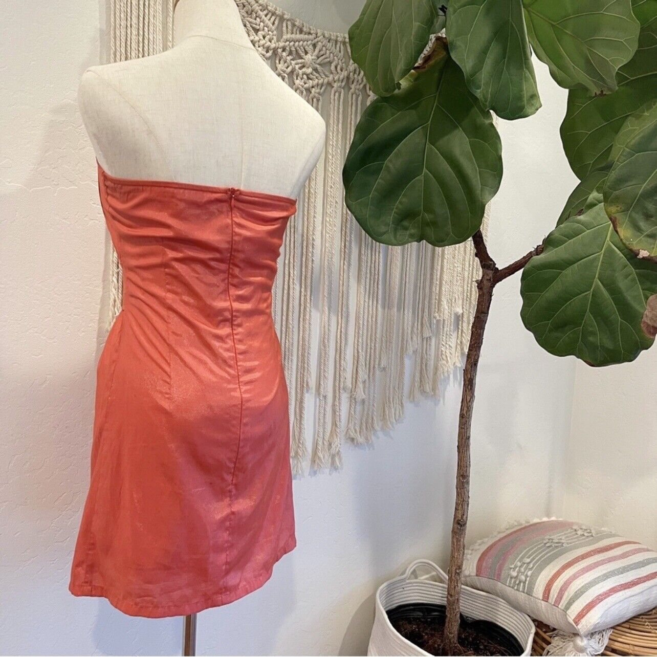 Anthropologie Coral Stretch Pleated Sundress Strapless Mini Dress - Size Small