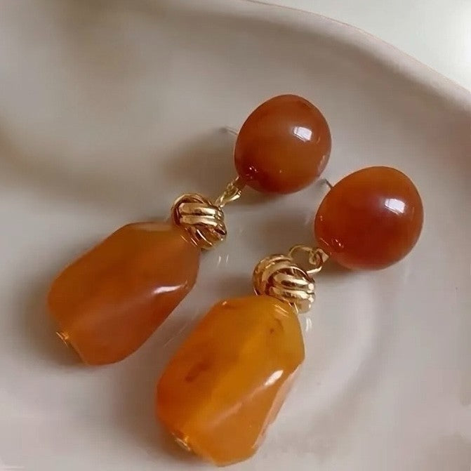 NEW Anthropologie Brown Resin & Gold Plated Chunky Boho Dangle Earrings Jewelry