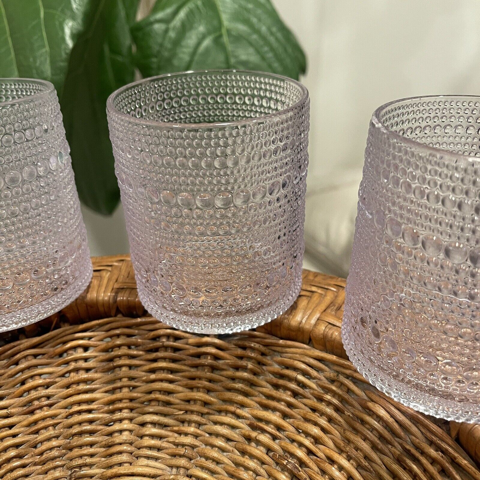 NEW West Elm Clear Plastic Shatter Proof Boho Pool Tumblers Glasses Cups Set / 4