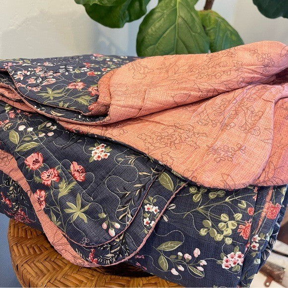 NEW Anthro Blue Floral Queen King Boho Quilt Bedding Bedspread Duvet & Sham Set