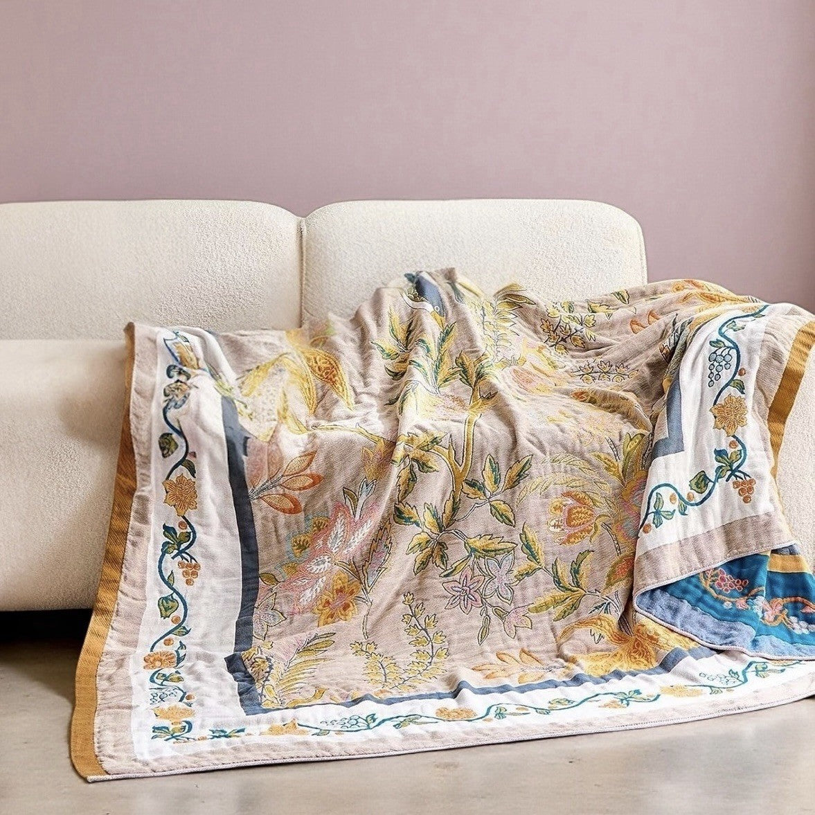 NEW Anthro Reversible Boho Bird Multicolor Throw Blanket Bedspread Quilt 50 x 60