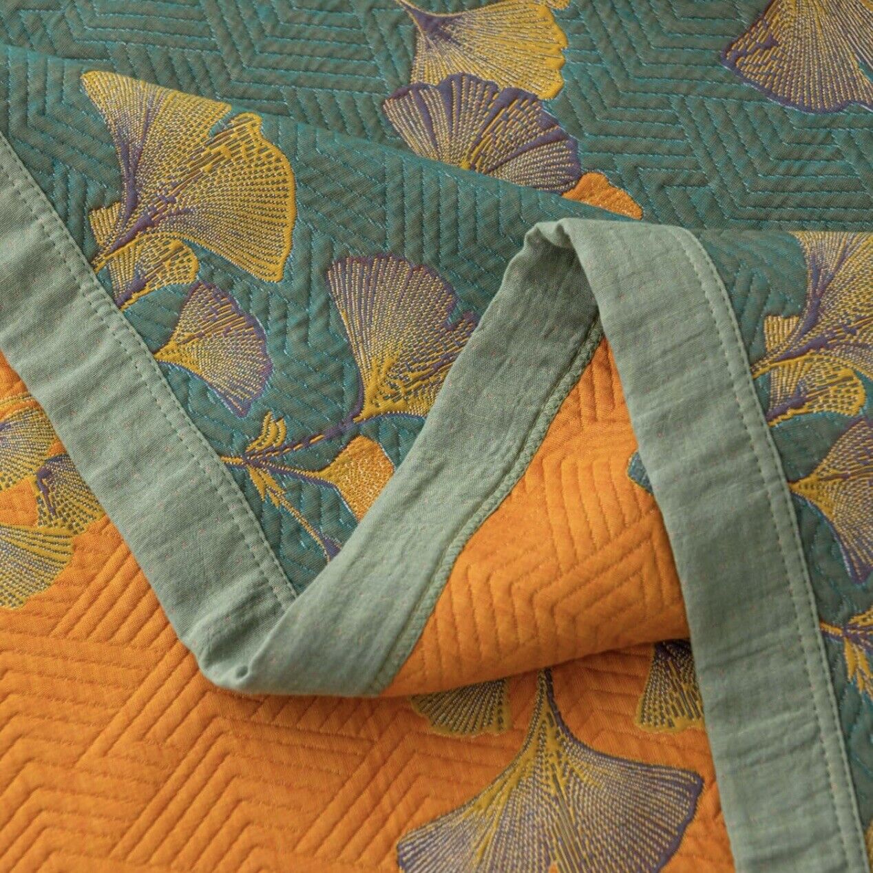 NEW Anthropologie Teal Orange Reversible Queen / King Bedspread Blanket Sham Set