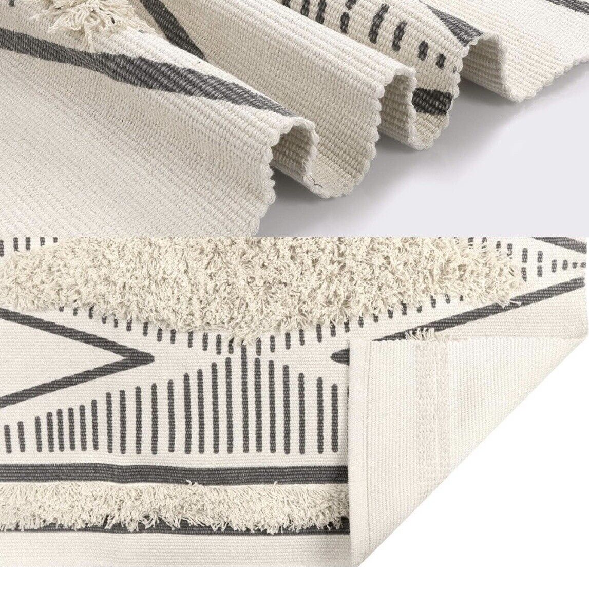 NEW West Elm White Cream Boho Tassel Geometric Indoor Outdoor Area Rug - 4' x 6'