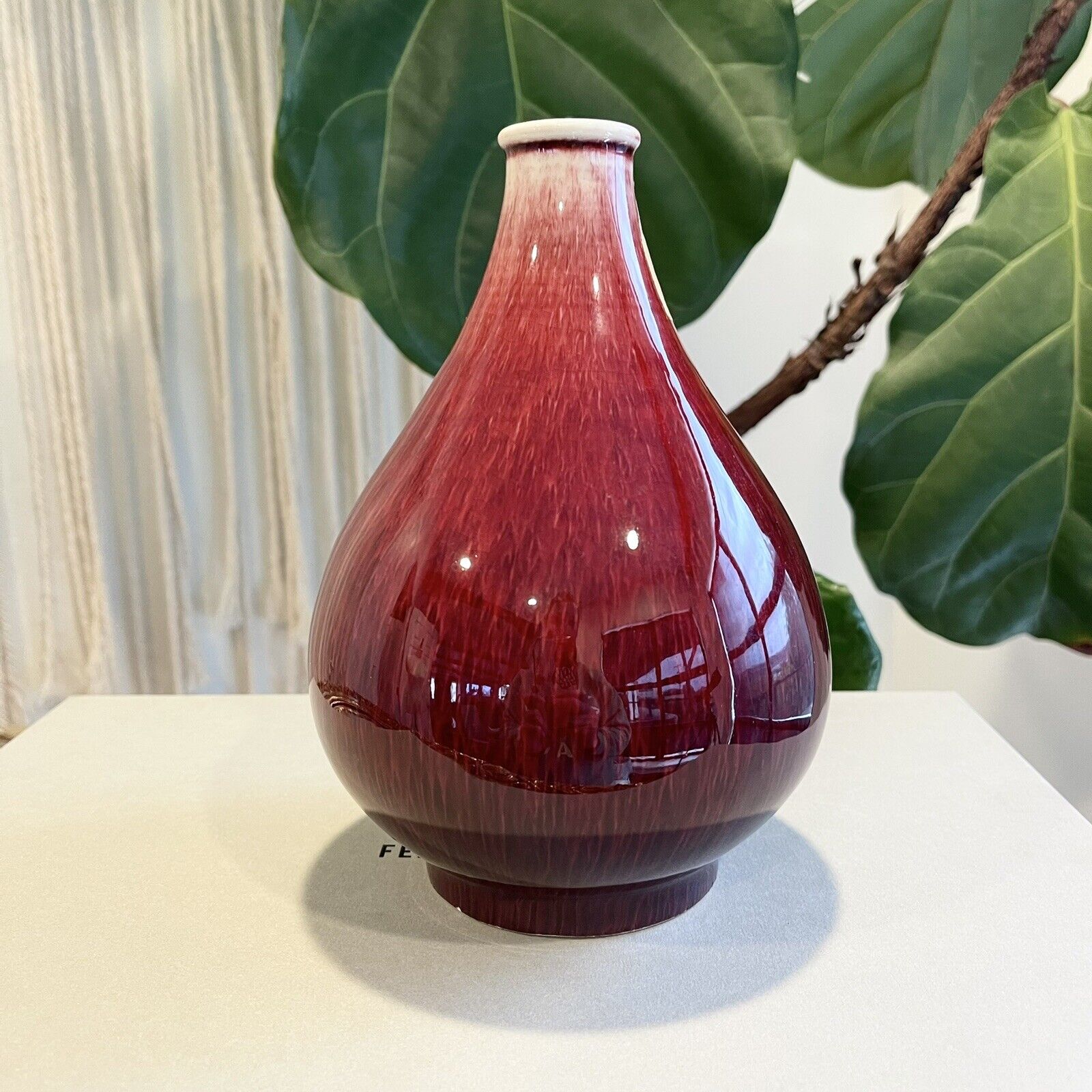 Vintage Chinese Jingdezhen Lang Yao Style Red Porcelain Flambe Oxblood Vase - 8"