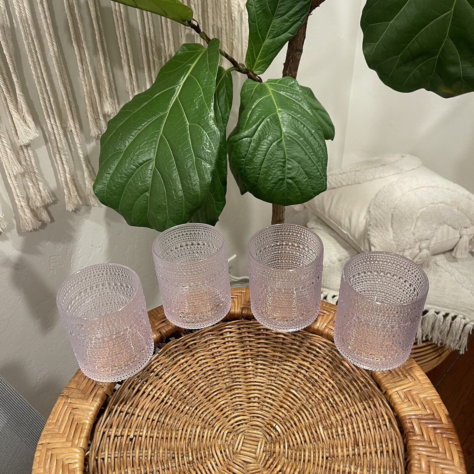 NEW West Elm Clear Plastic Shatter Proof Boho Pool Tumblers Glasses Cups Set / 4