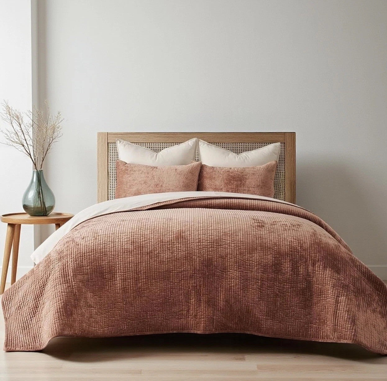 NEW West Elm Velvet Terracotta Clay Queen / King Bedding Comforter & Sham Set