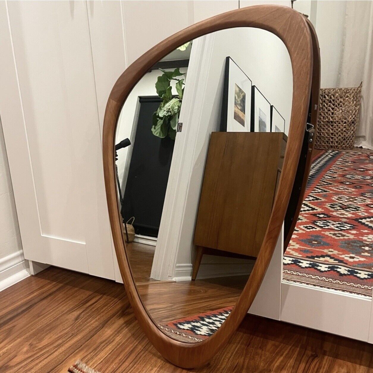 NEW West Elm Large Wood Frame Asymmetrical Wall Hanging Abstract Mirror 20 x 30