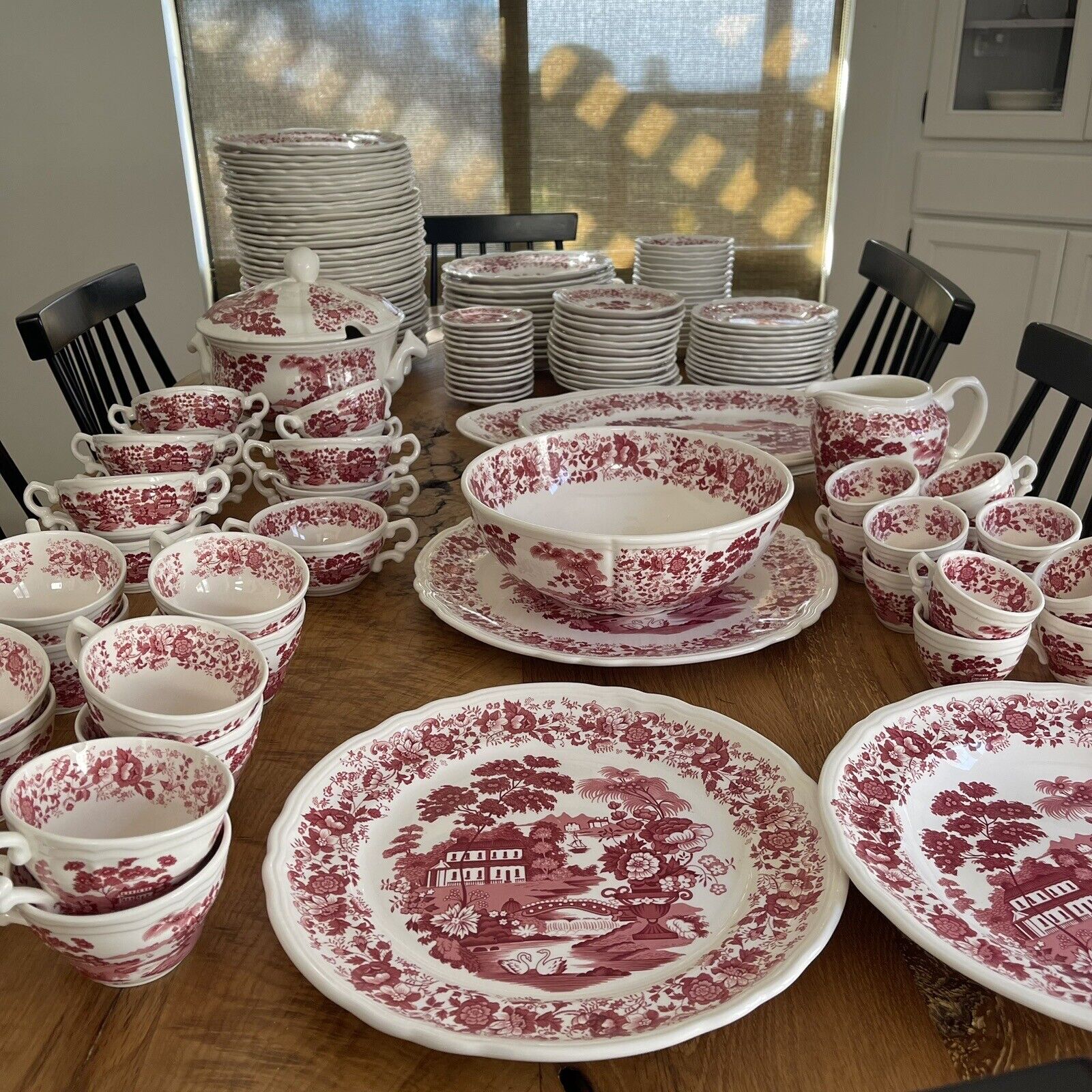 Vintage 178 Piece Nueva San Isidro Red & White China Dinnerware Serveware Set