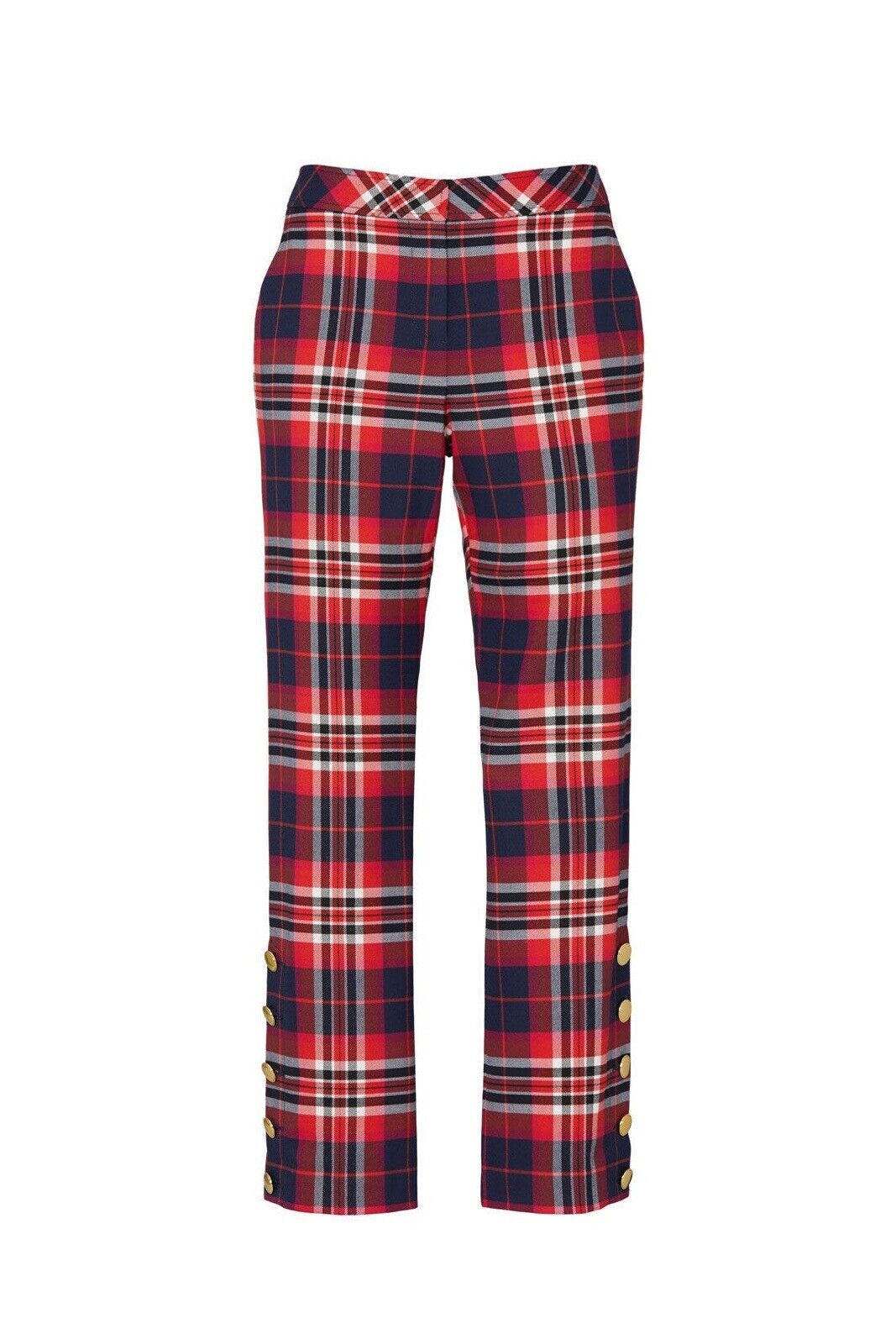 Trina Turk Red Plaid Gold Button Suit Preppy Mercury Pants Slacks Set - Size 12