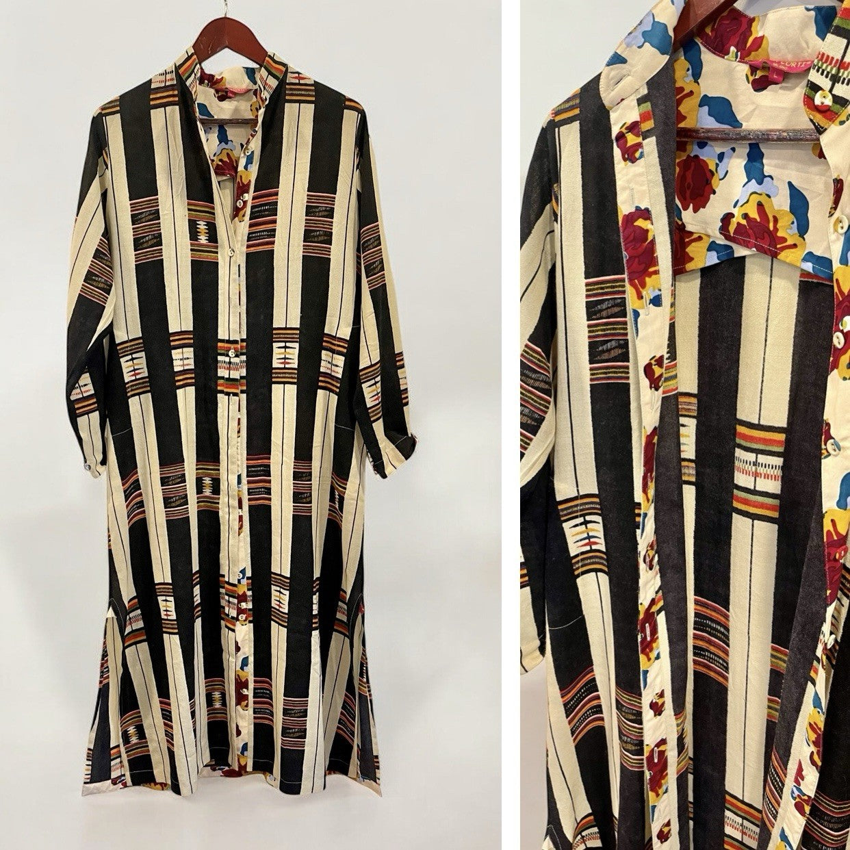 Lisa Corti Milano Multicolor Plaid Floral Embroidered Shirt Dress Sweater Large
