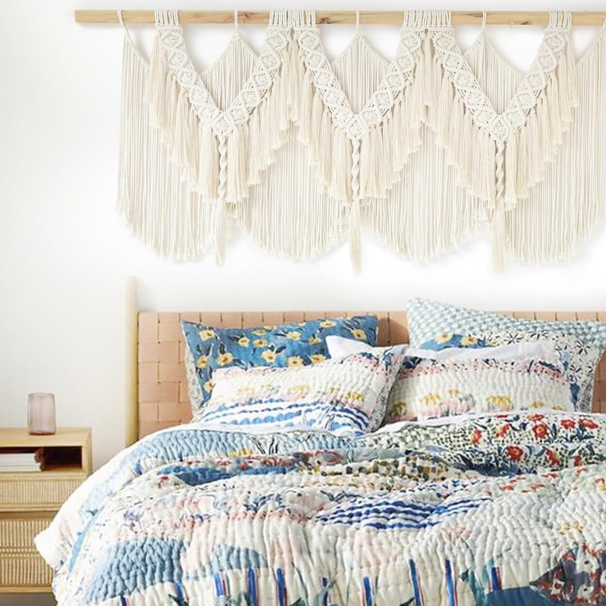 NEW Anthro XL Boho Cotton Tapestry Macrame Woven Dyed Yarn Wall Hanging 25 x 47