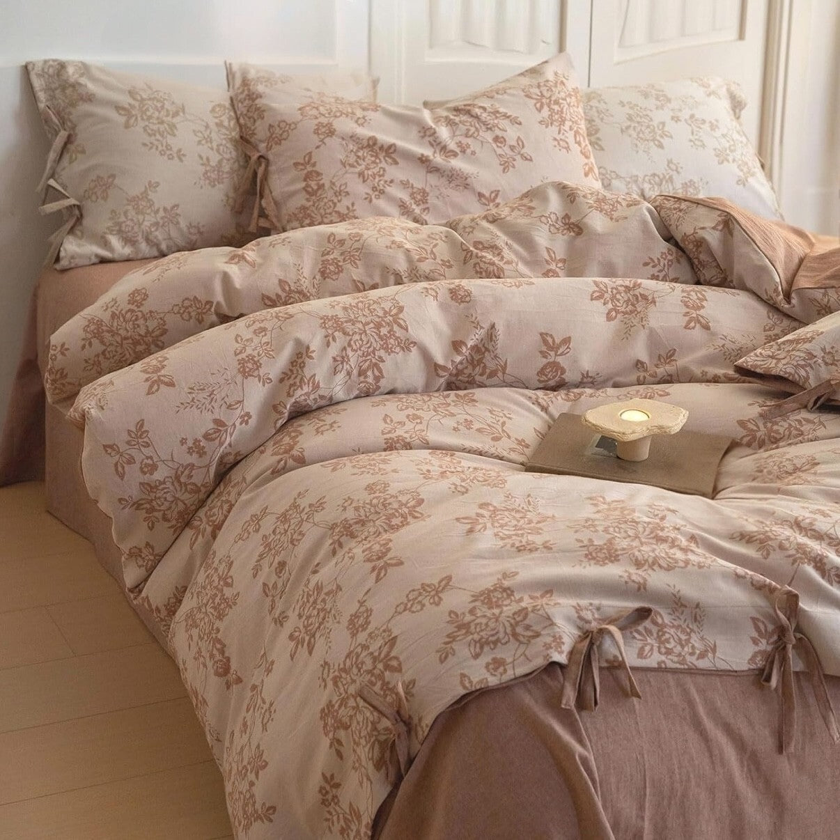 NEW Anthro Pink Floral Jacquard Queen King Linen Cotton Bedding Duvet & Sham Set