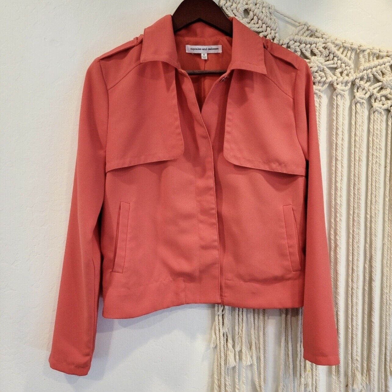 Cupcakes and Cashmere Coral Pink Bomber Jacket Coat Sweater - Size Small