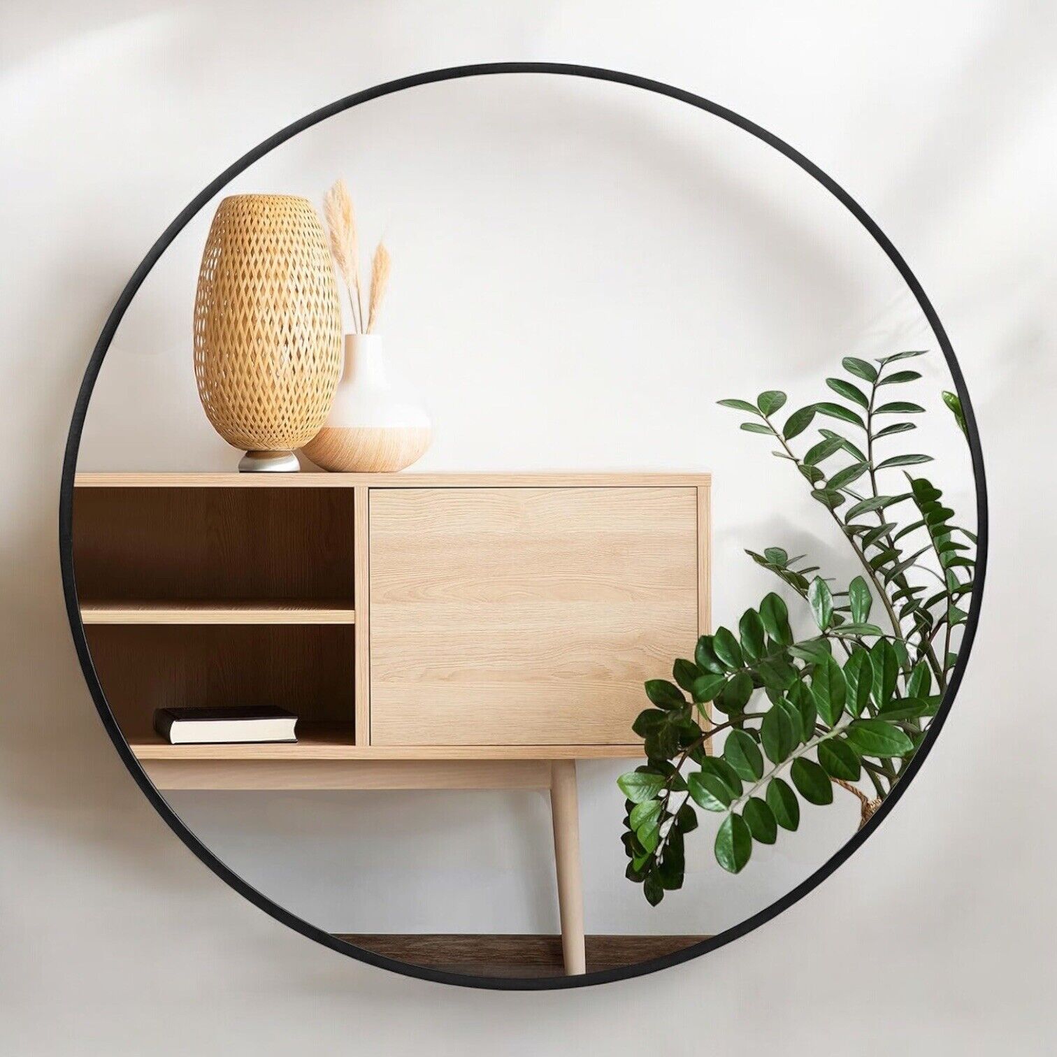 NEW West Elm Black Circle Round Matte Framed Boho Wall Entry Mirror - 20" x 20"