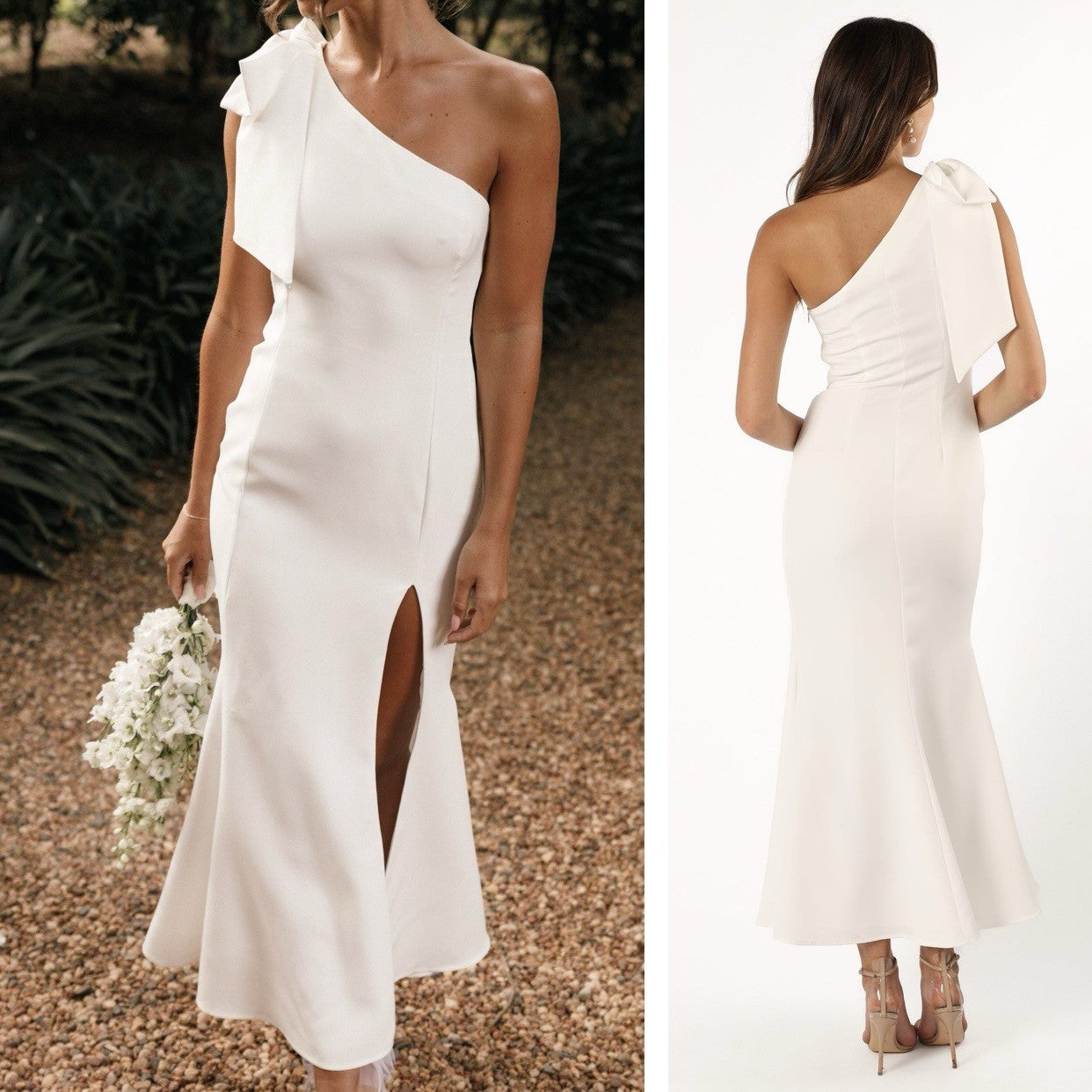 NEW Anthro / Petal & Pup White One Shoulder Midi Cocktail Dress Gown Small XS