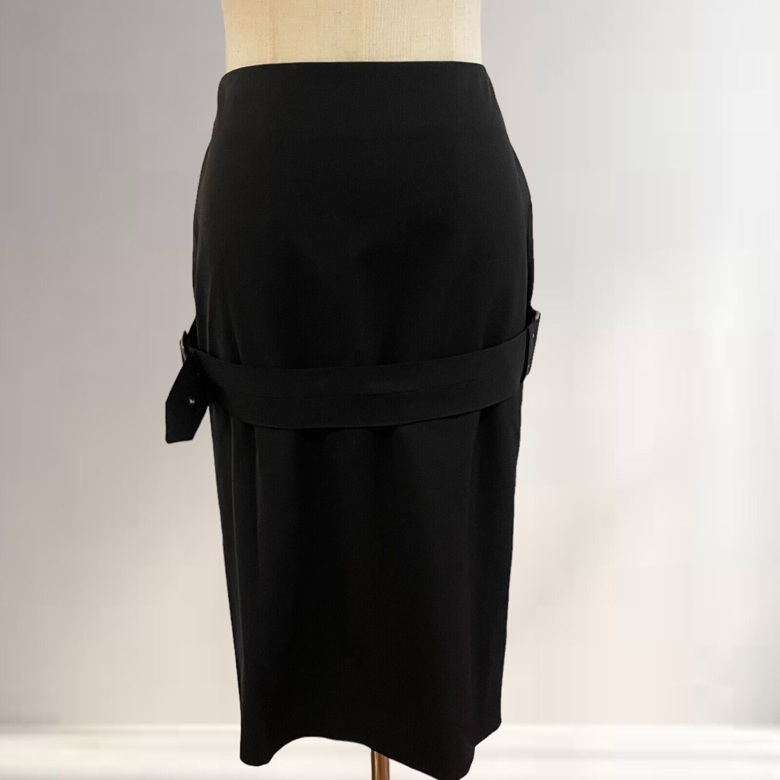 Vintage 90s Jean Paul Gaultier Black Pencil Skirt Side Buckle Belt - Size Medium