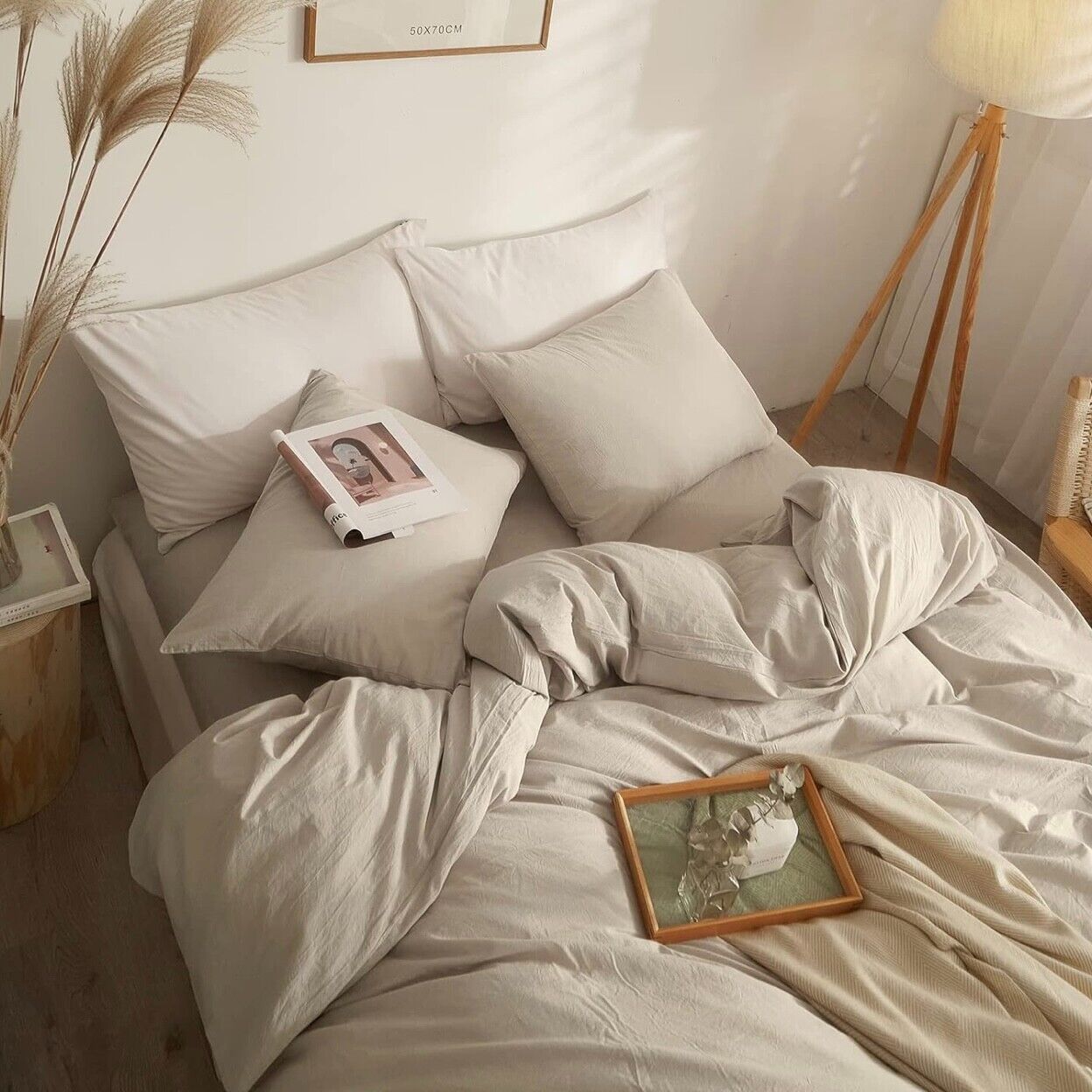 NEW West Elm Beige Tan Solid Soft Washed Cotton Modern Bedding Duvet & Sham Case