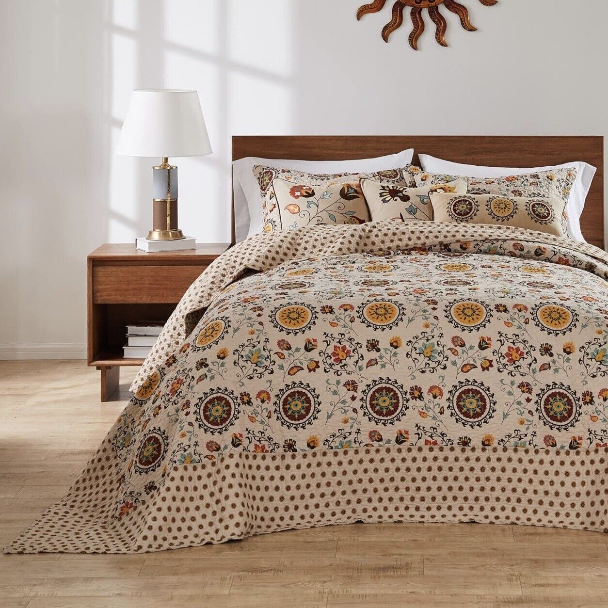 NEW Anthropologie Multicolor Retro Boho Queen Quilt Bedspread Bedding Sham Set