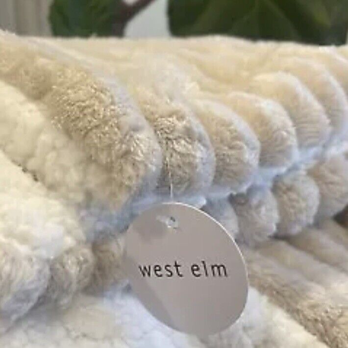 NEW West Elm Boho Brown Faux Fur Thick Mink Throw Blanket Bedding - 60" x 50"