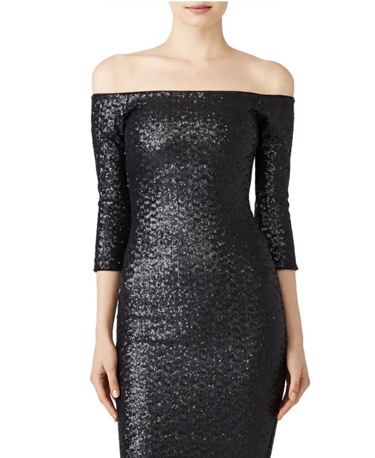 Dress the Population Black Sequin Addison Cocktail Sheath Party Dress - Small