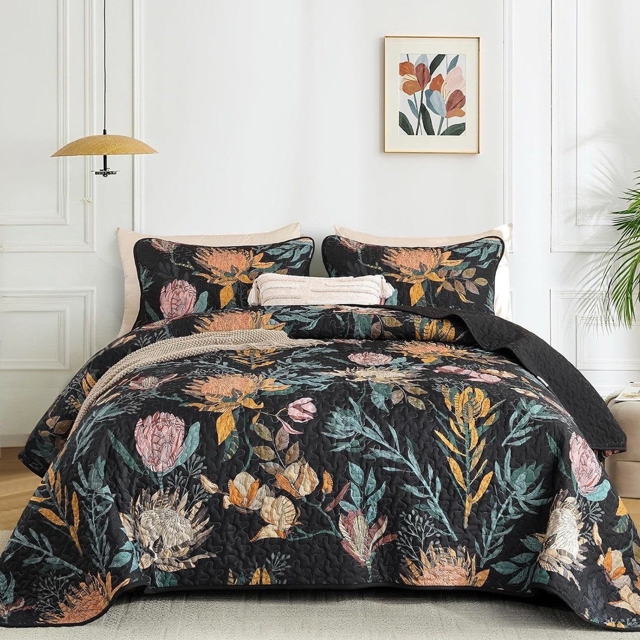 NEW Anthropologie Queen / King Reversible Boho Quilt Bedspread Bedding Sham Set