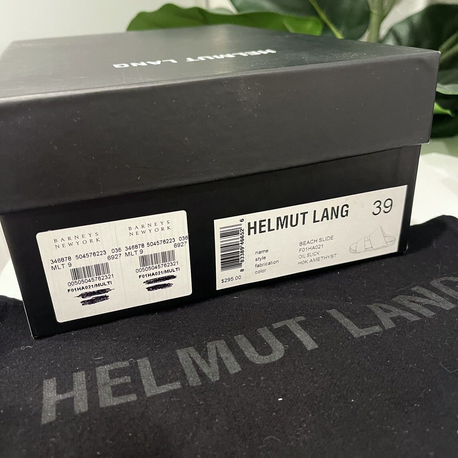 NEW Helmut Lang Black Iridescent "Oil Slick" Slides Sandals Shoes Size 8.5 / 39