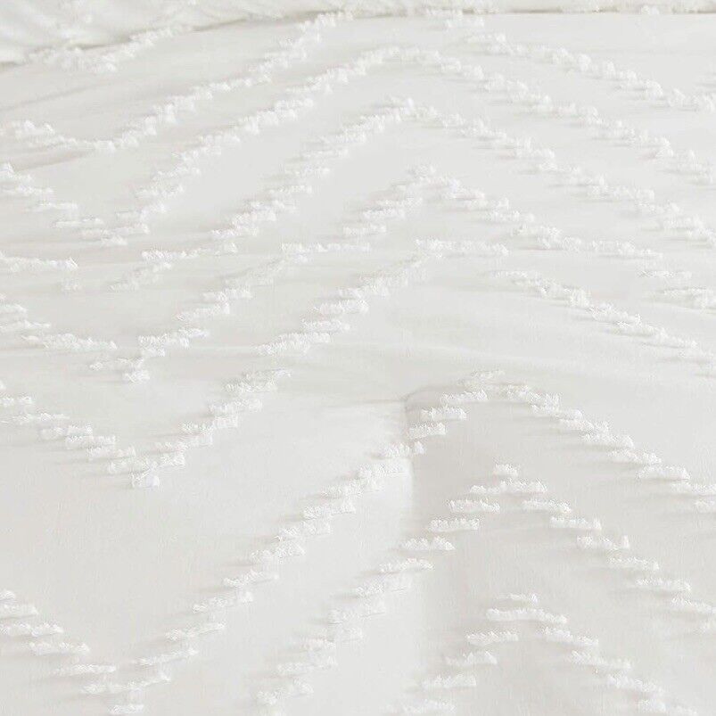 NEW Anthropologie White Tufted Queen Size Fringe Comforter Bedding Sham Case Set