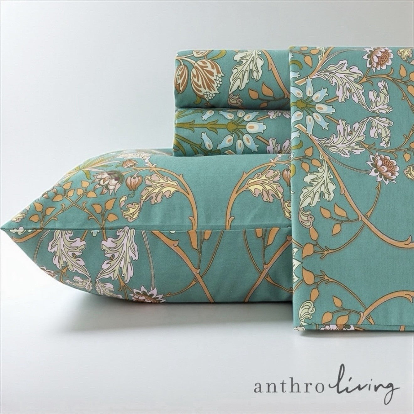NEW Anthro Teal Reversible Cotton Floral Queen King Boho Duvet Bedding Sham Set