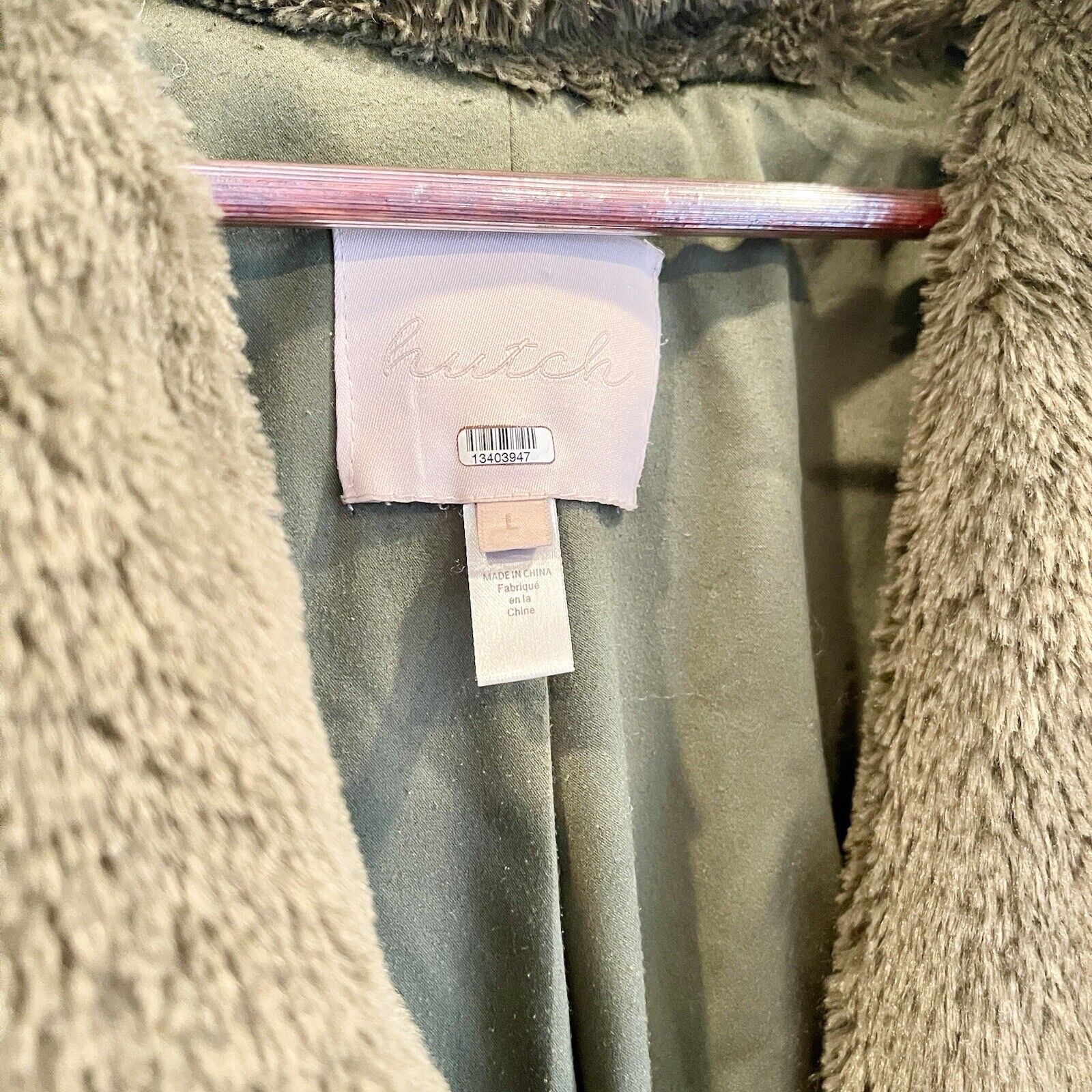 Hutch Boho Colorblock Grey Green Pink Long Faux Fur Trench Coat Jacket - Large