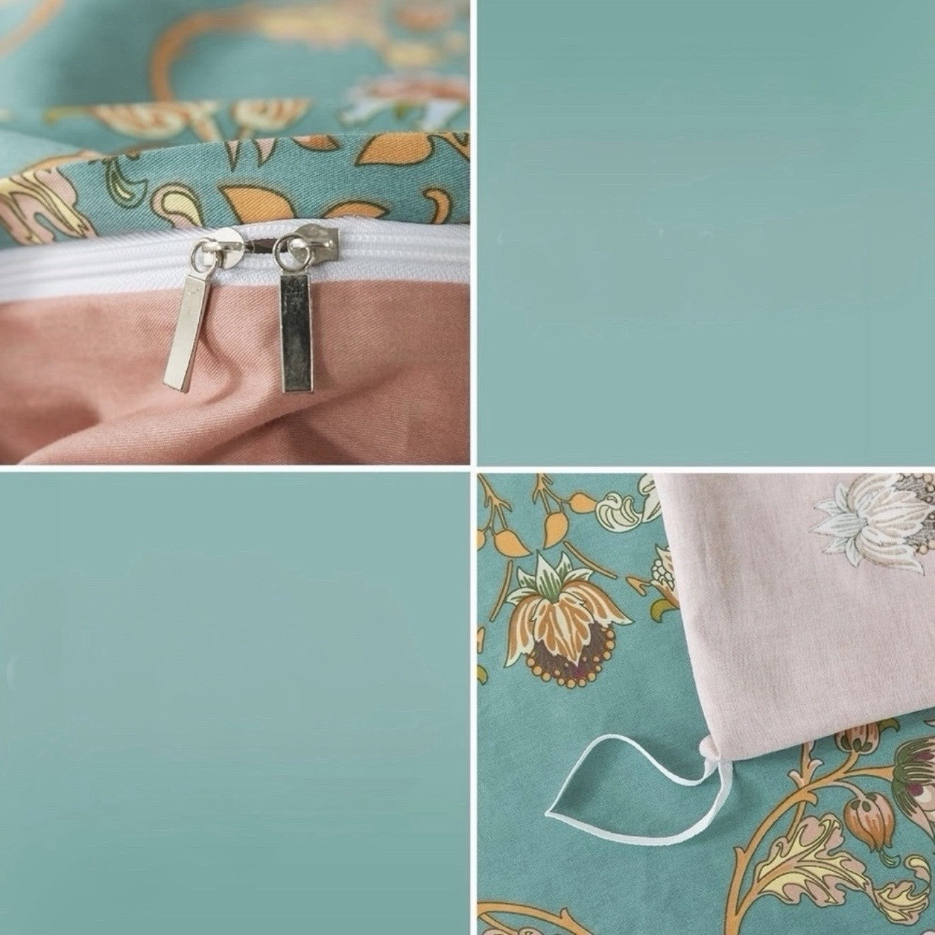 NEW Anthro Teal Reversible Cotton Floral Queen King Boho Duvet Bedding Sham Set