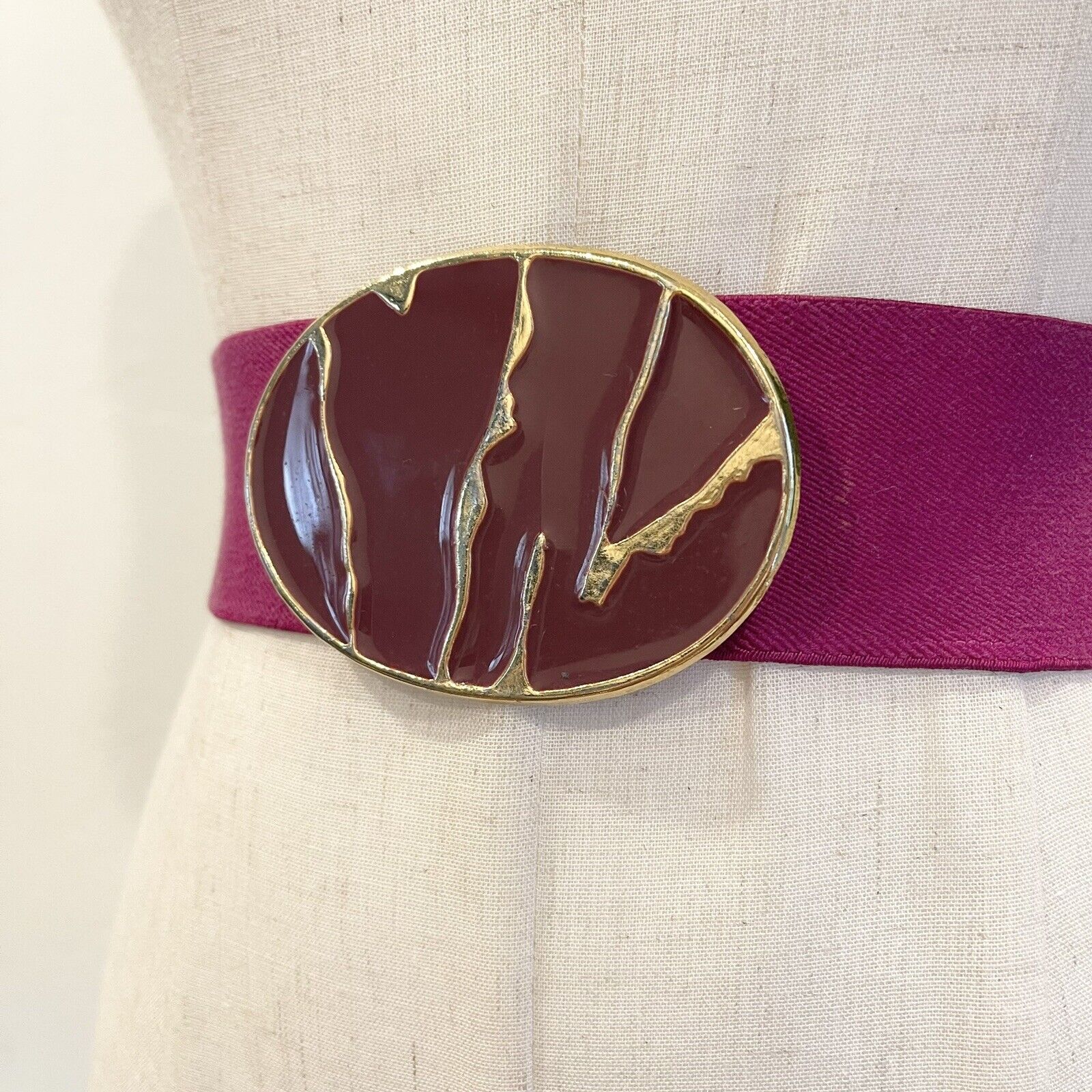 Vintage Purple & Gold Geometric Stretch Round Medallion Womens Belt - One Size