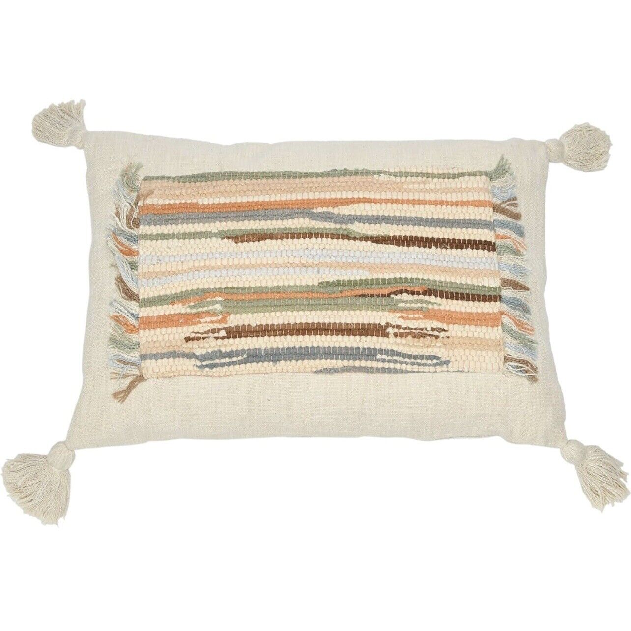 NEW Anthropologie Boho Tassel Woven Knit Lumbar Throw Pillow & Insert - 16 x 24