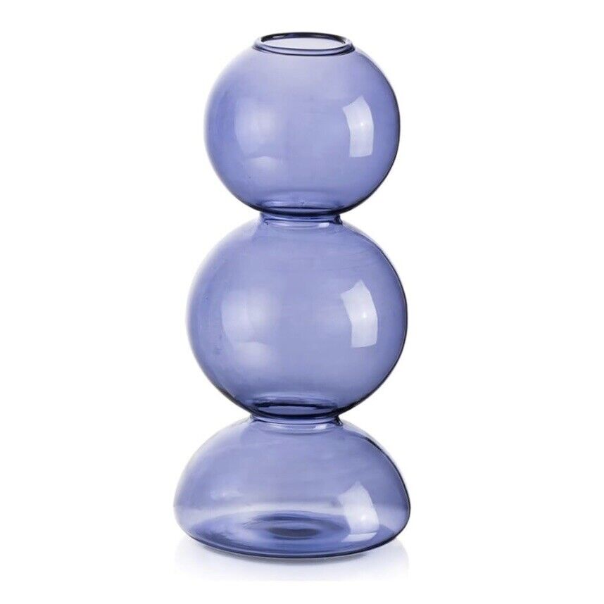 New Anthropologie Blue Bubble Boho Art Deco Glass Decorative Art Flower Vase