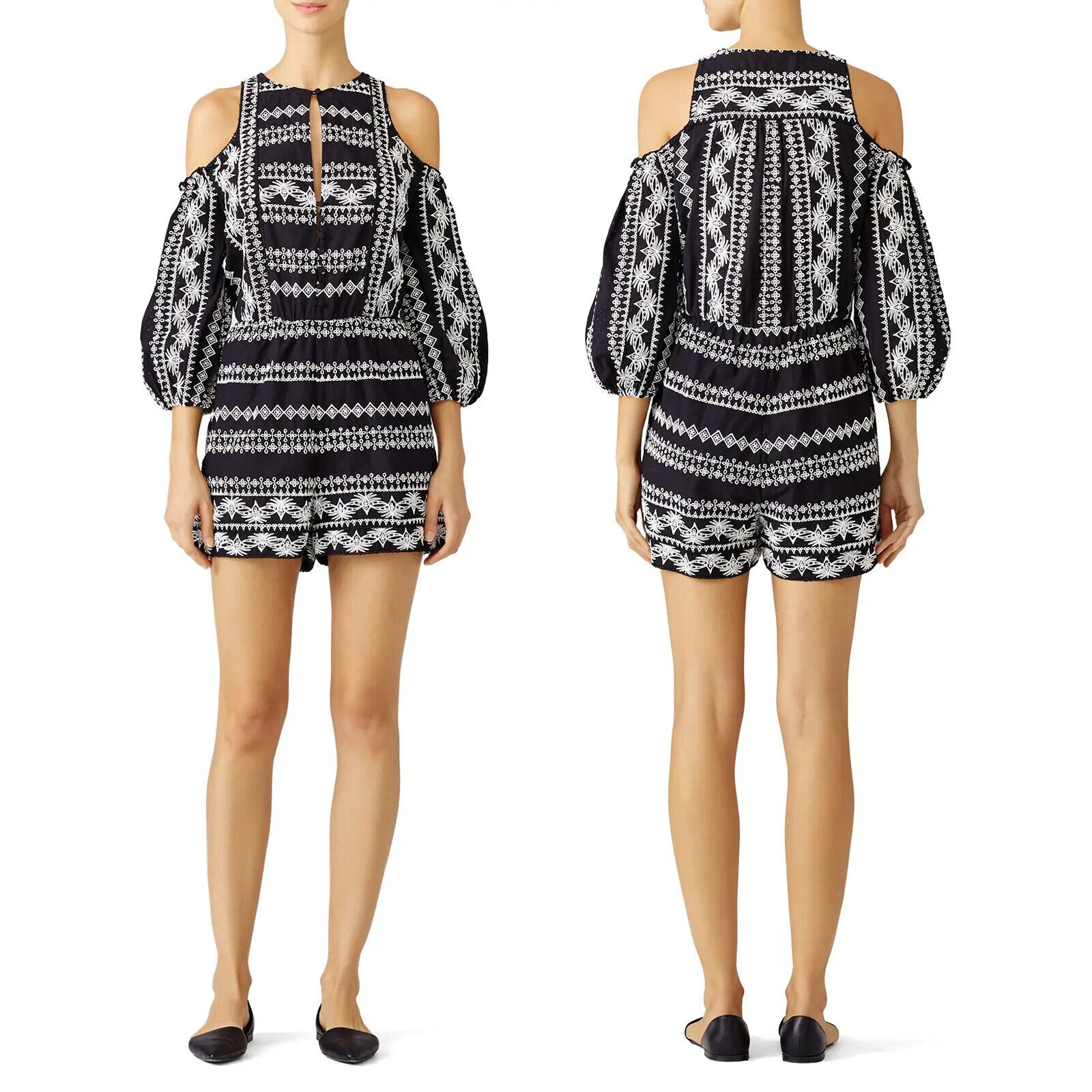 Free People /  Rachel Zoe Black Embroidered Romper - Size 6 / Medium  | $385