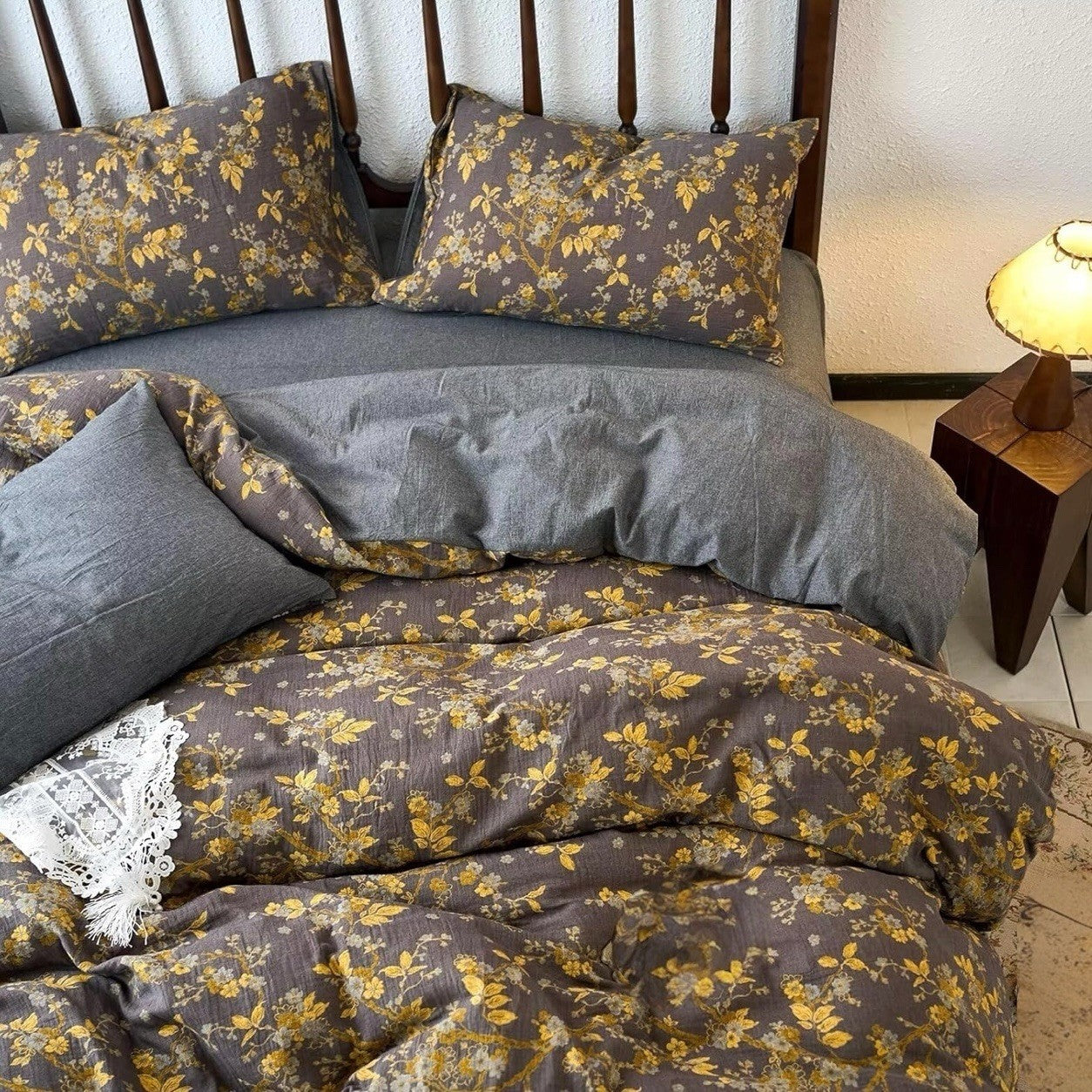 NEW Anthro Gold Jacquard 100% Cotton Reversible Boho King Bedding Duvet Sham Set