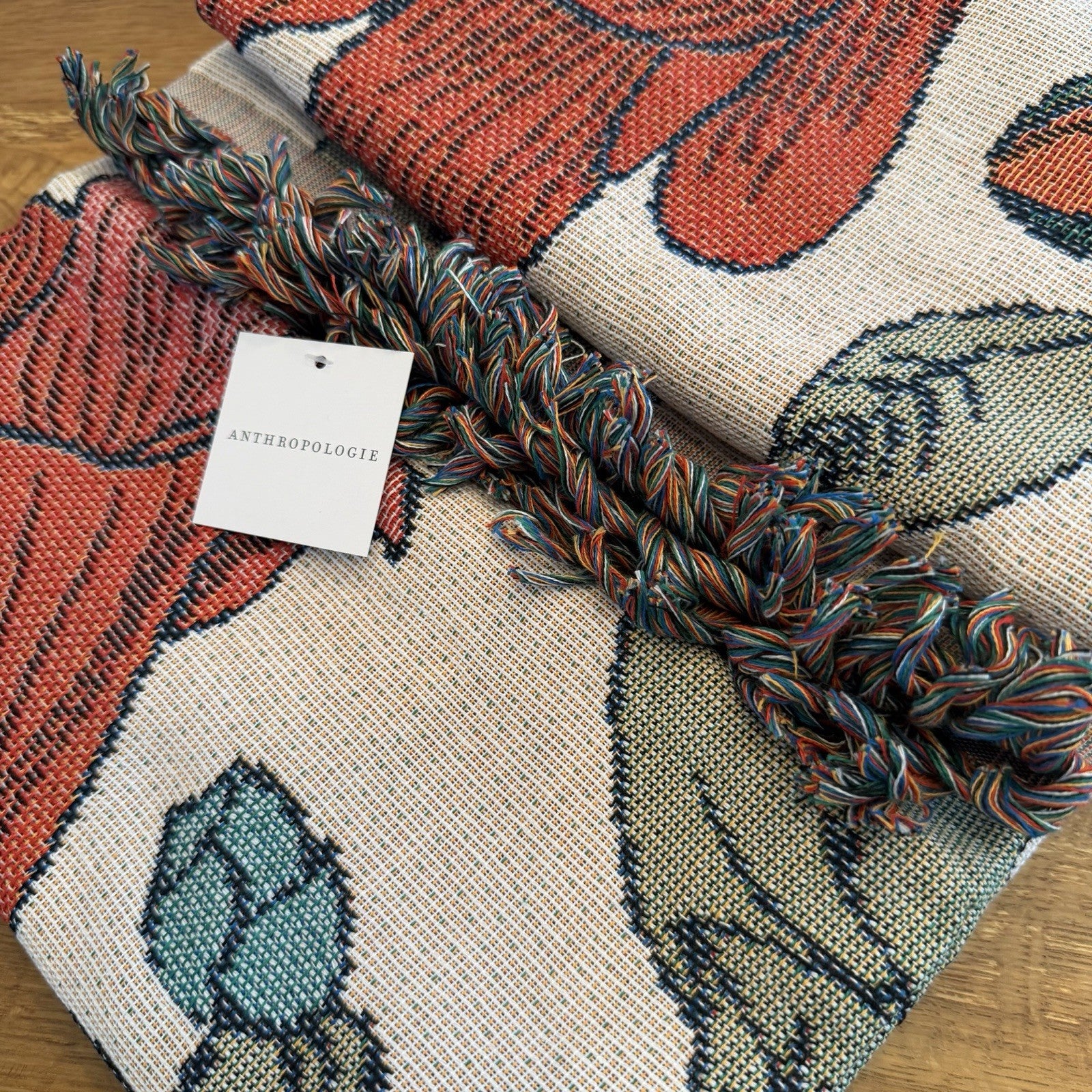 NEW Anthropologie Boho Bird Floral Tassel Throw Blanket Bedspread Quilt 50 x 70