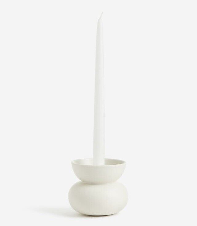 New West Elm Cream Stoneware Abstract Boho Ceramic Candle Candlestick Holder