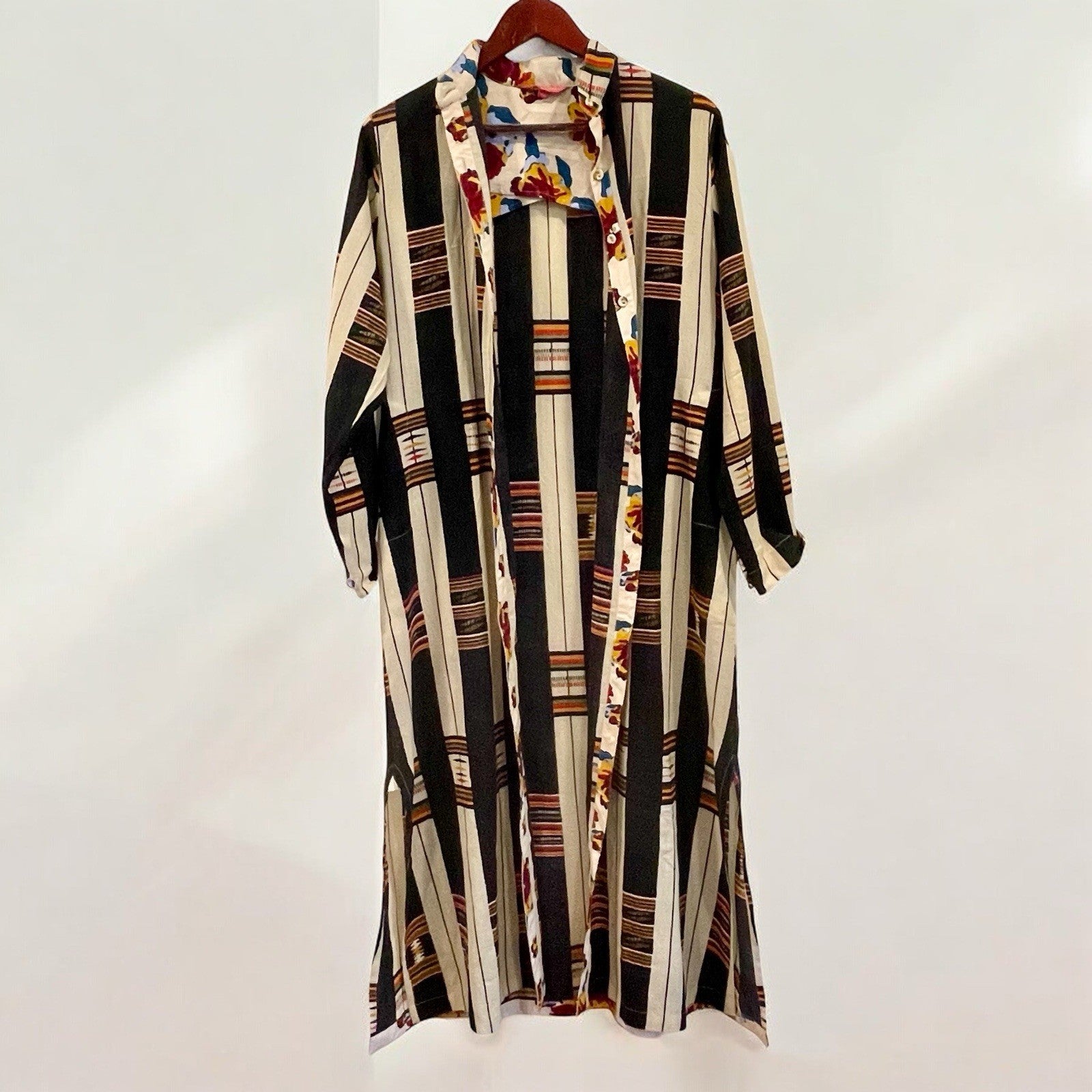 Lisa Corti Milano Multicolor Plaid Floral Embroidered Shirt Dress Sweater Large