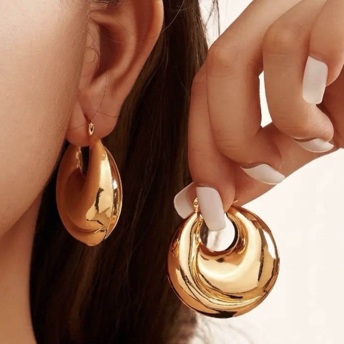 NEW Anthropologie Gold Plated Boho Chunky Hoop Dangle Snap Back Earrings Jewelry