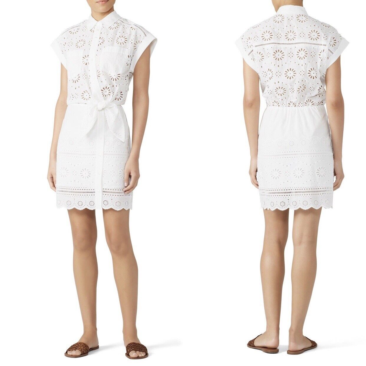 Veronica Beard Bettina White Eyelet Minidress Short Sleeve Button Dress Med / 6