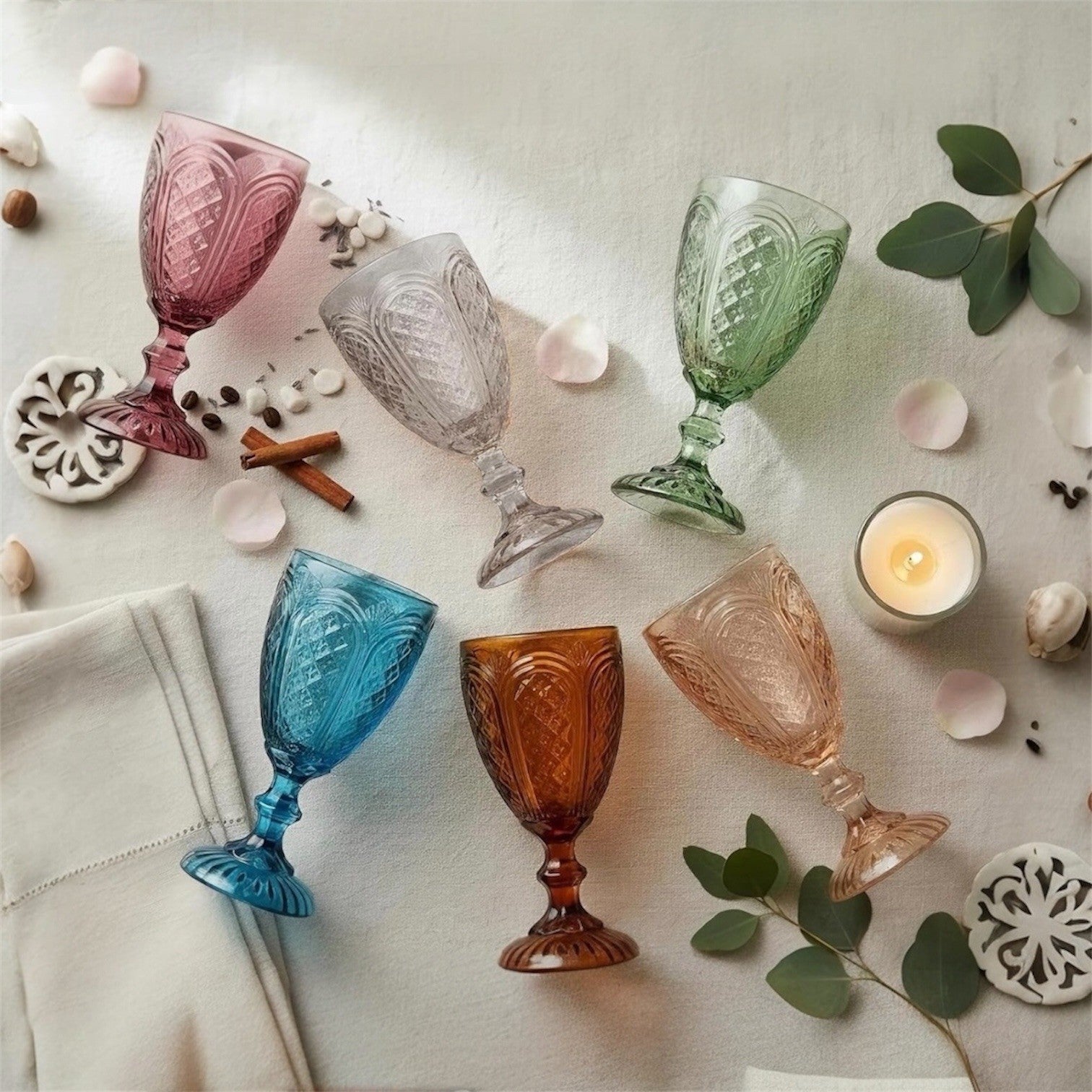 NEW West Elm (Set of 6) Colorful Stemmed Wine Water Glasses  Drinkware Bar Cups