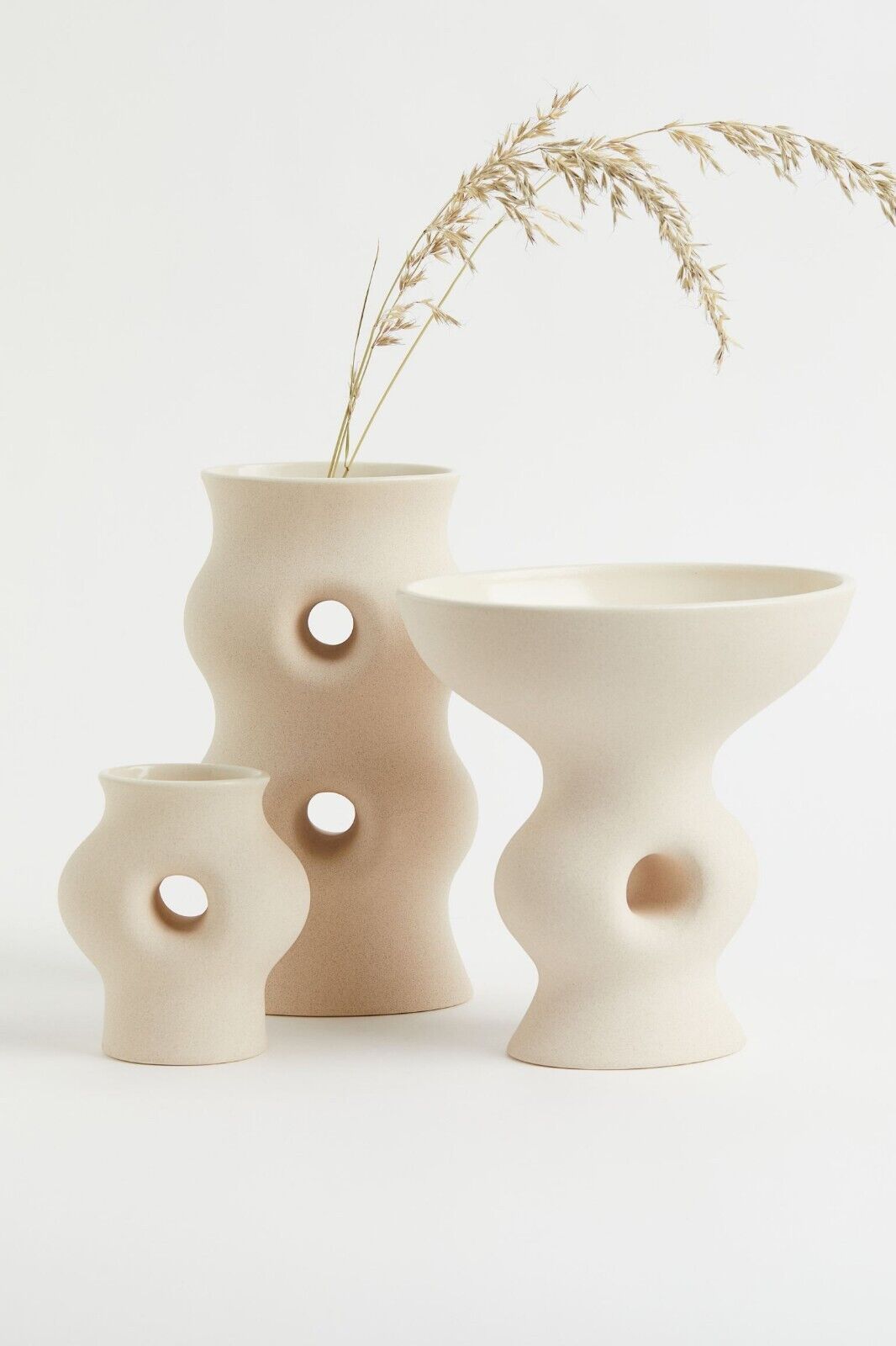 New West Elm Large Cream Stoneware Abstract Ceramic Planter Flower Vase Décor