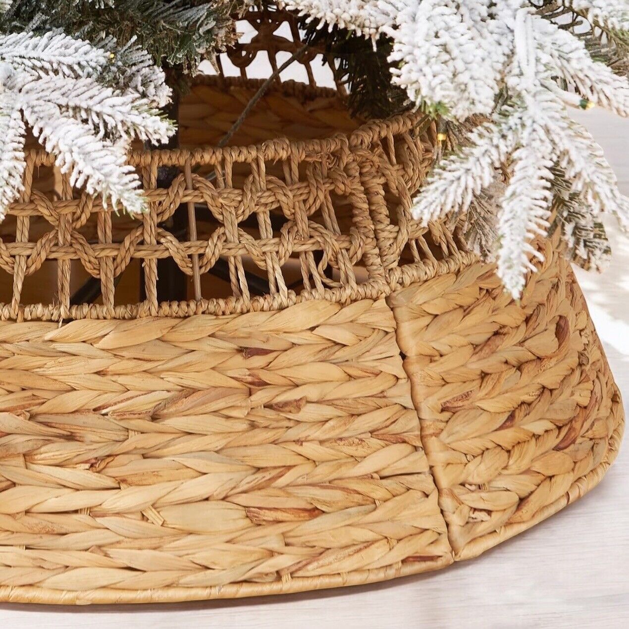 NEW West Elm Boho Rattan Wicker Grass Christmas Tree Basket Collar Skirt - 28" D