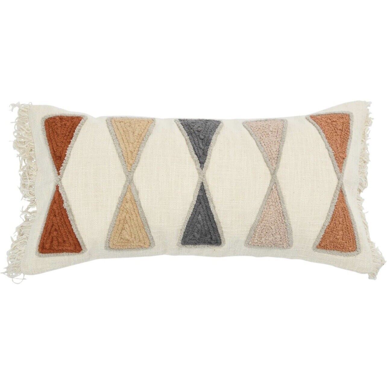 NEW Anthropologie Boho Tassel Woven Knit Lumbar Throw Pillow & Insert - 12 x 24