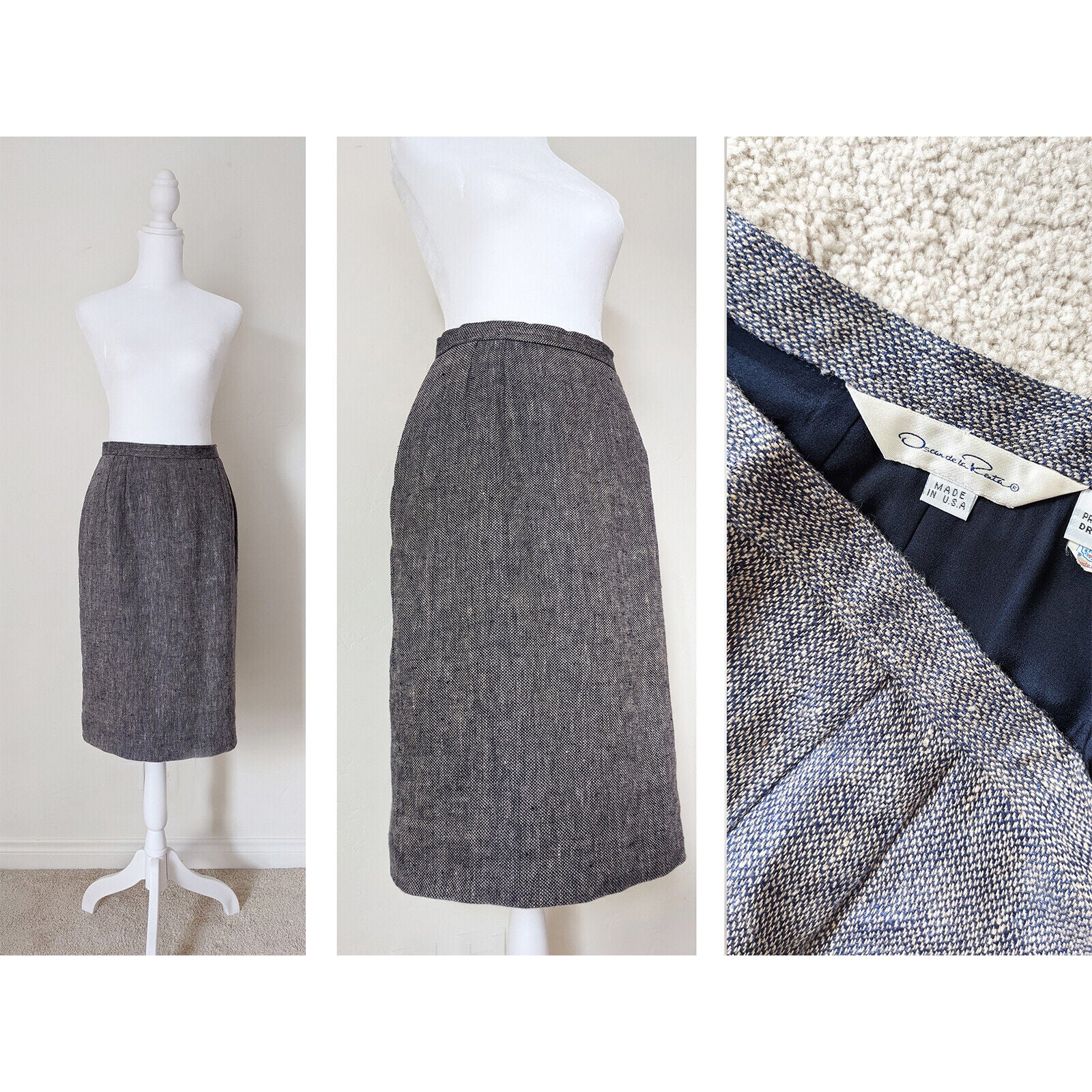 Oscar de la Renta Tweed Pencil Skirt | Vintage Designer Size 10 to 14 / Large