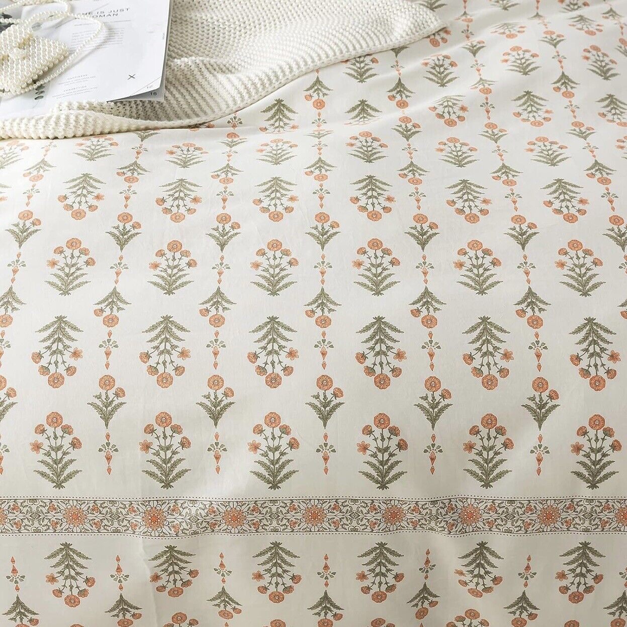 NEW Anthropologie Cream Boho Queen Size Floral Bedding Duvet Cotton Sham Set