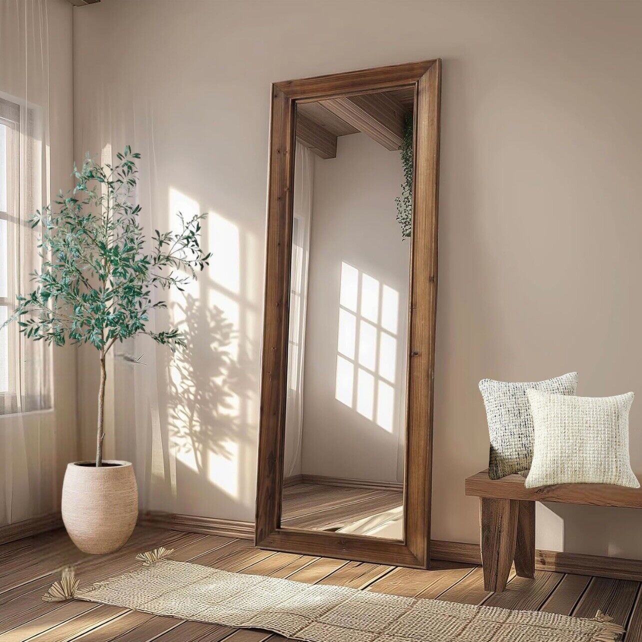 NEW Pottery Barn Wood Frame Full Length Mirror Free Standing Wall Hung 64" x 20"