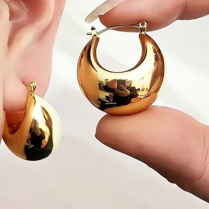 NEW Anthropologie Gold Plated Boho Chunky Hoop Dangle Snap Back Earrings Jewelry