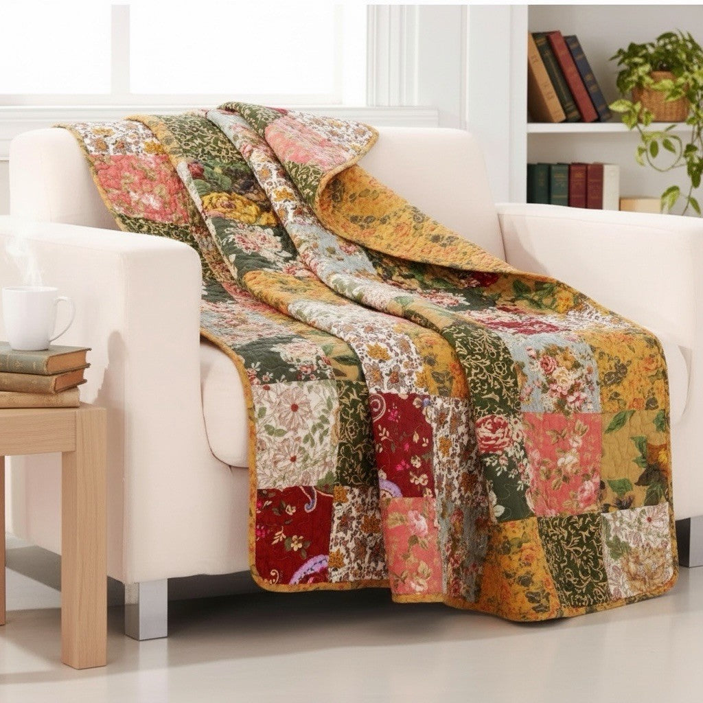 NEW Anthropologie Boho Floral Throw Blanket Bedspread Quilt Bedding - 50" x 60"